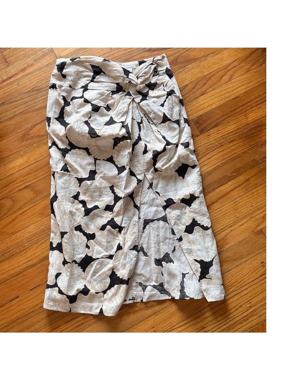 H&M Seashell Print Knot-Detail Linen Midi Skirt Coastal Chic Size 10